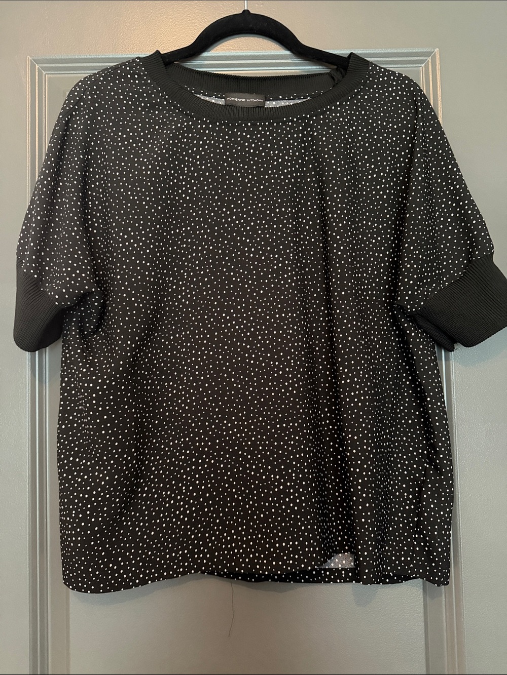 Adrienne Vittadini Black Short-Sleeve Dot-Print Tee